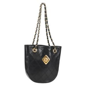 CHANEL Chain Bicolore Shoulder Bag Lamb Skin Black Gold CC Auth PP868